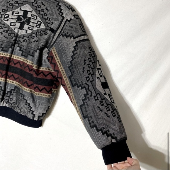 Grey Western Southwestern Jacquard Bomber Style Jacket S - Picture 9 of 12